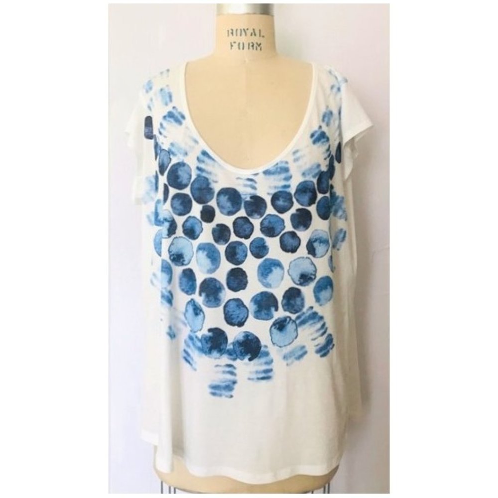 H&M WHITE BLUE WATERCOLOR ABSTRACT BUBBLE SHORT SLEEVE COTTON T-SHIRT XL NWT - Picture 2 of 8